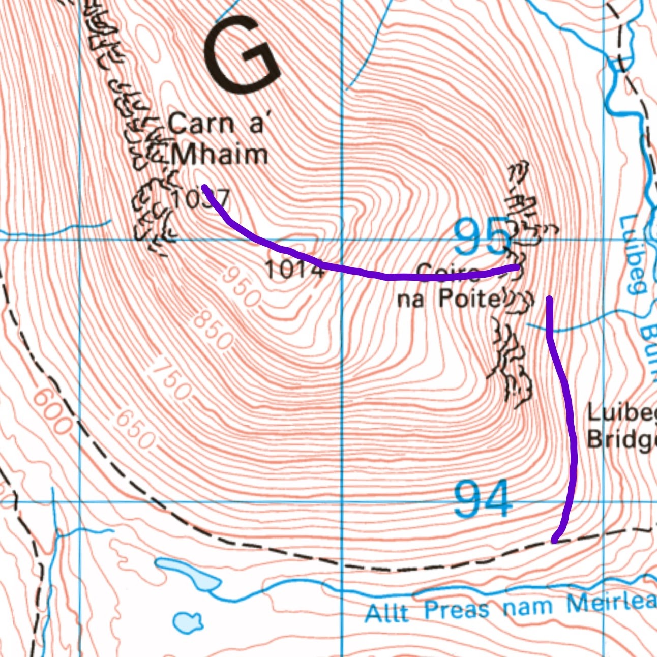 A map showing the approximate descent route