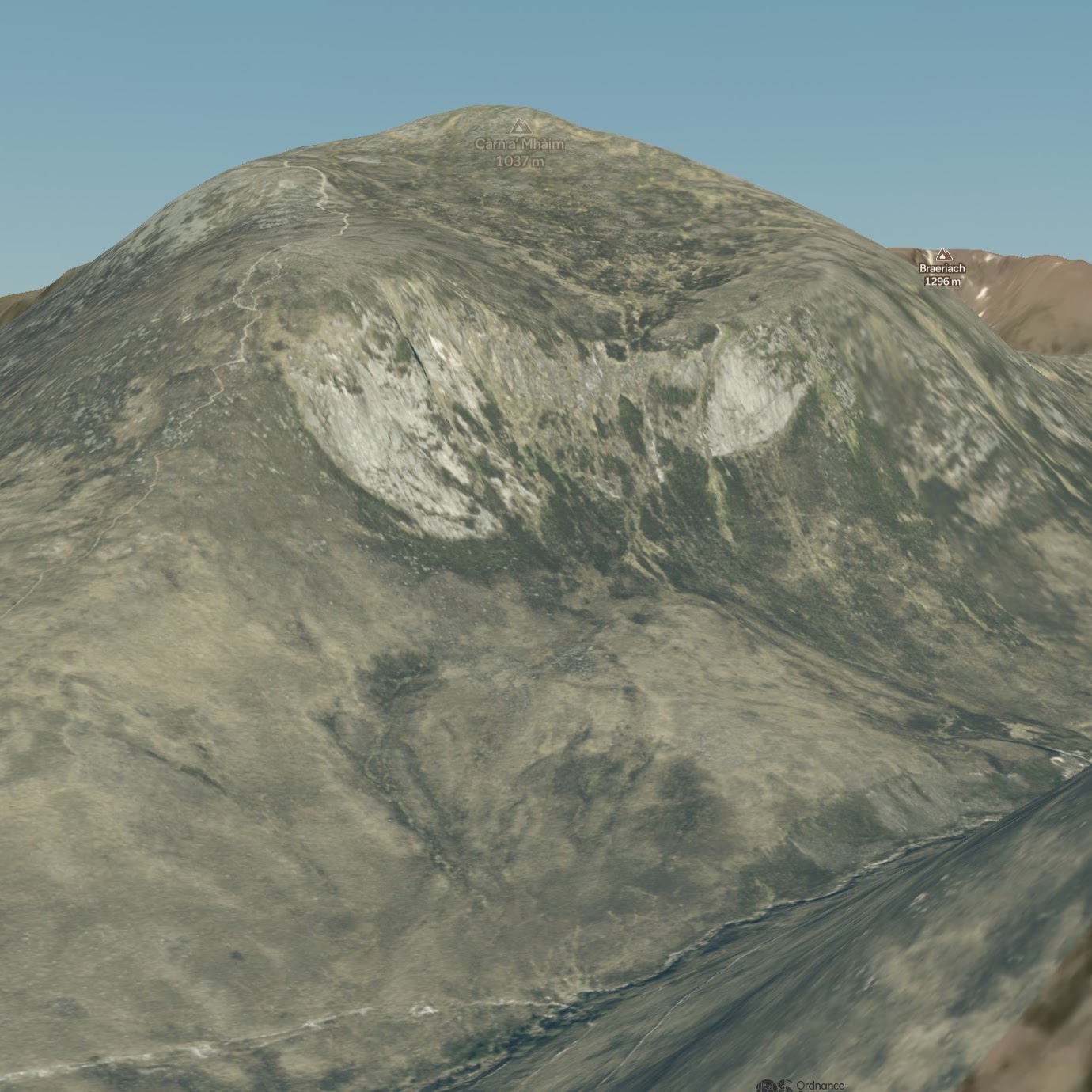 A 3D render of the cliff side from satellite imagery